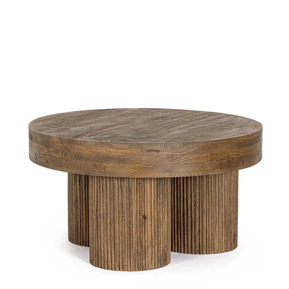 Tavolino rotondo in legno di mango naturale con gambe scanalate - JASPER