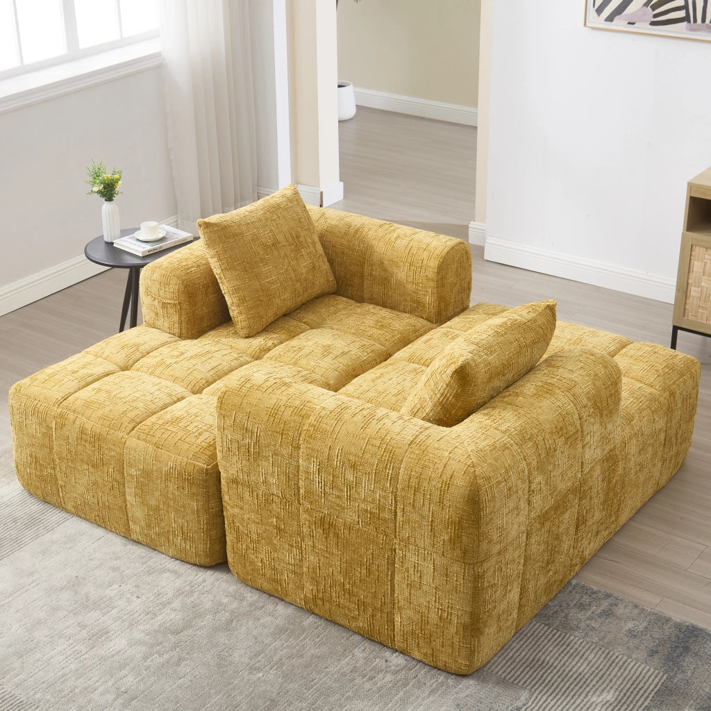 DIVANO Chaise longue 158x90x60 cm Chenille giallo con cuscino