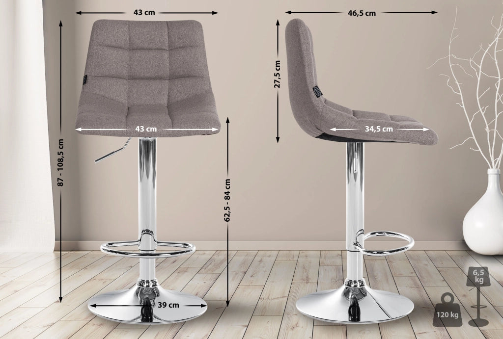 Set di 2 sgabelli da bar Jerry Fabric grigio,cromo