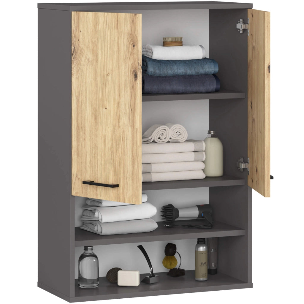 Mobile bagno sospeso AKORD FIN H934 W64 Grigia Grafite, Quercia Artisan 2 ante 64x94x30 cm