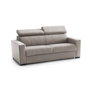 Divano Letto Algo, Divano a 3 posti, Made in Italy, SofÒ  Soggiorno con apertura girevole, con poggiatesta regolabili e Braccioli slim, cm 200x95h85, Tortora