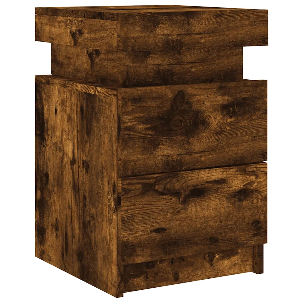 Comodino con Luci LED-Tavolino da notte Rovere Fumo 35x39x55 cm