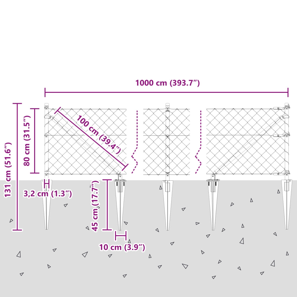 Recinzione in Filo Metallico con 7 Pali di Fissaggio 0.8x10 m Acciaio Zincato