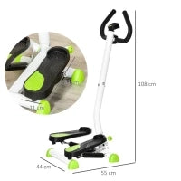 Stepper con Manubrio, Pedali Antiscivolo e Monitor LCD, in Acciaio e ABS, 55x44x108 cm, Bianco Nero e Verde