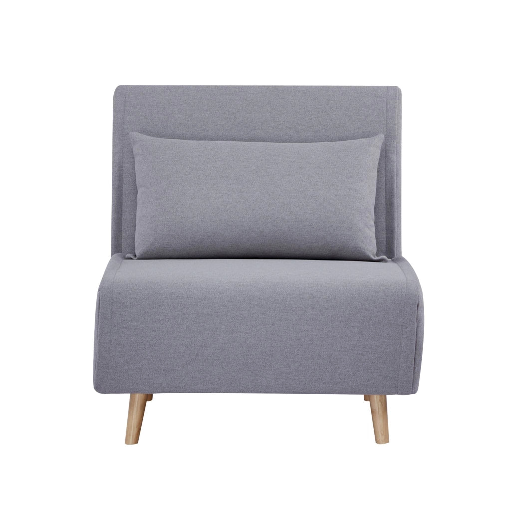 Poltrona letto convertibile tessuto con piedi in legno 1 posto, grigio