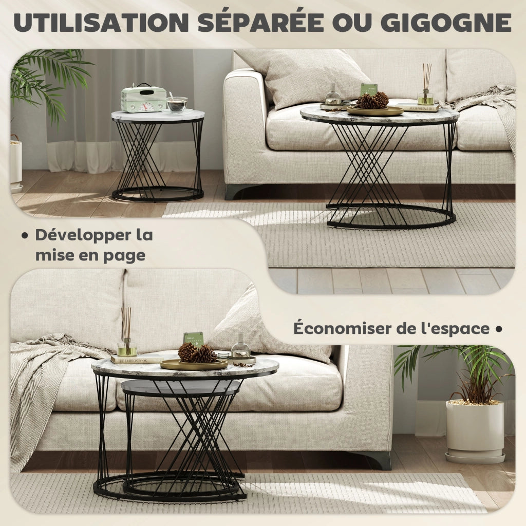 Tavolino da caff¨¨ rotondo ¨C zephmum ¨C effetto marmo, metallo, grigio e bianco, ? 70/44,5 cm