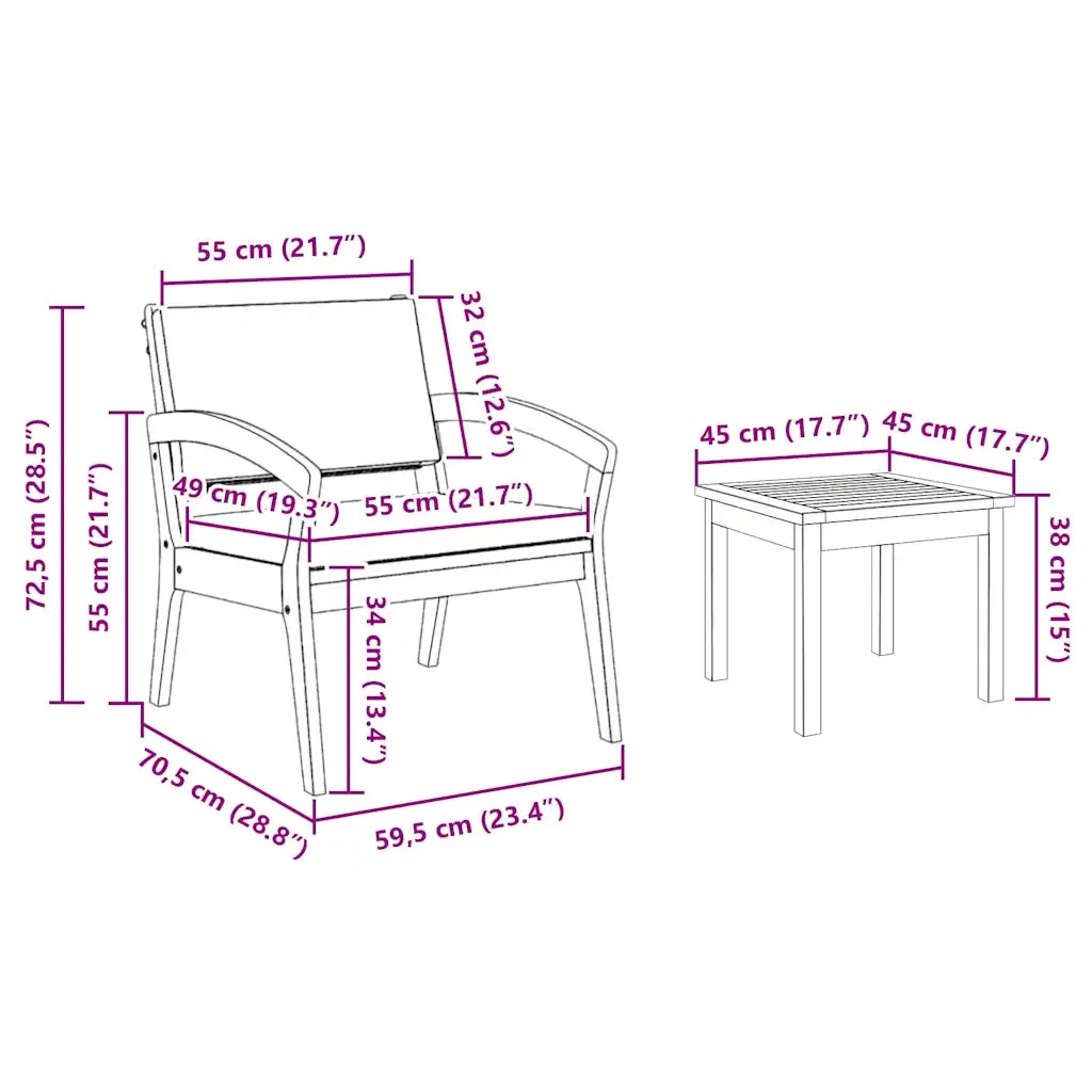 Set bistrot con cuscino 3 pcs Marrone Poliestere 4106470