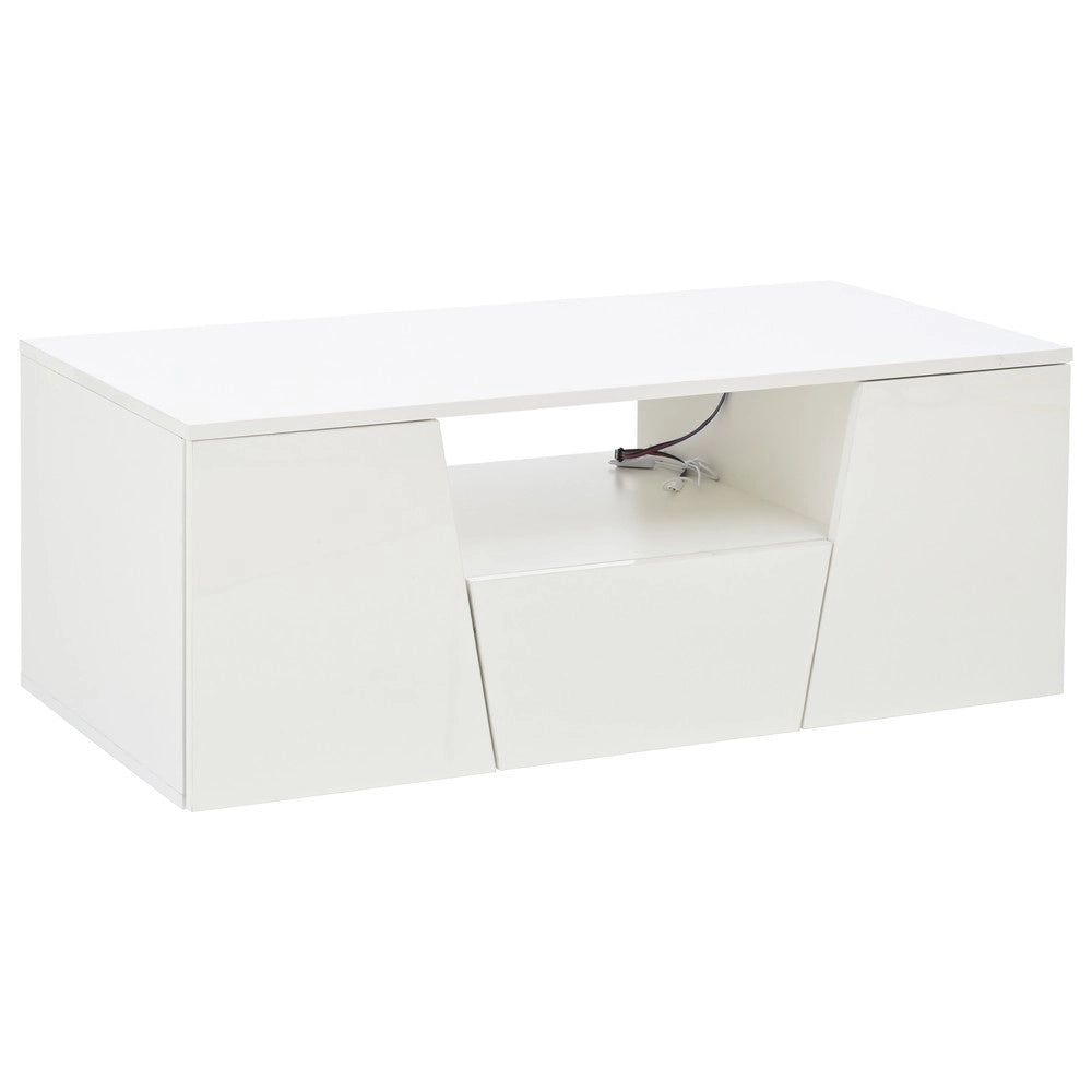 Tavolino da Caff¨¨ con LED e Cassetto ¨C MINIMAL ¨C Bianco Lucido, Design Moderno, 100x50x40