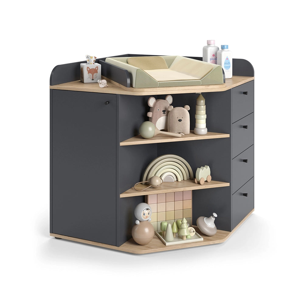 Vicco Fasciatoio Antracite/Artisan 85 x 90 cm con ripiani e 4 cassetti