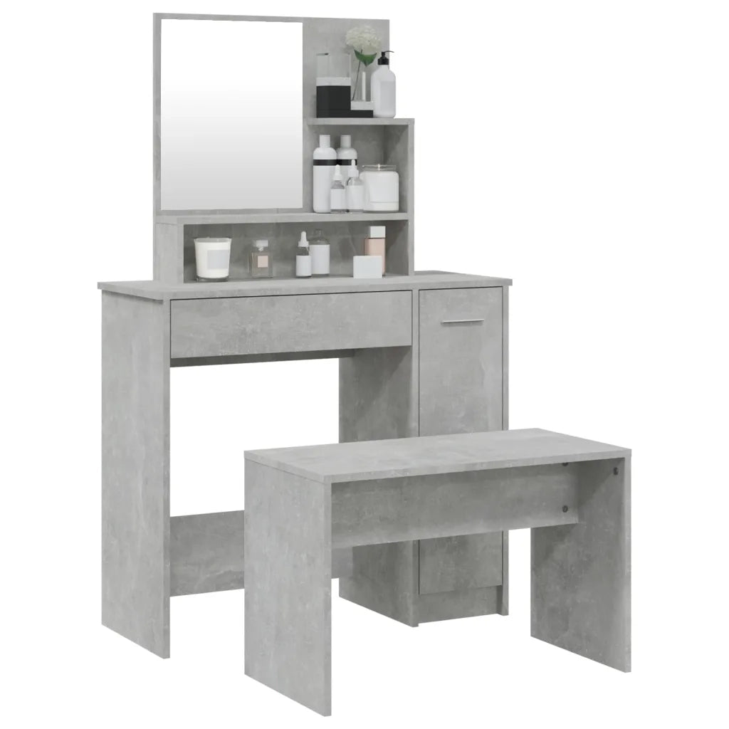 Set Tavolo da Toeletta | Tavolo da Trucco Grigio Cemento 86,5x35x136 cm