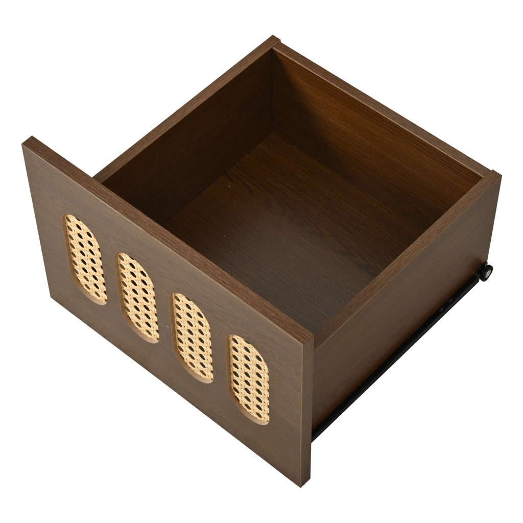 Mobile porta TV con 2 cassetti e 2 ante avvolgibili, fronti in rattan, per soggiorno, in MDF, noce, 180 × 40 × 40 cm
