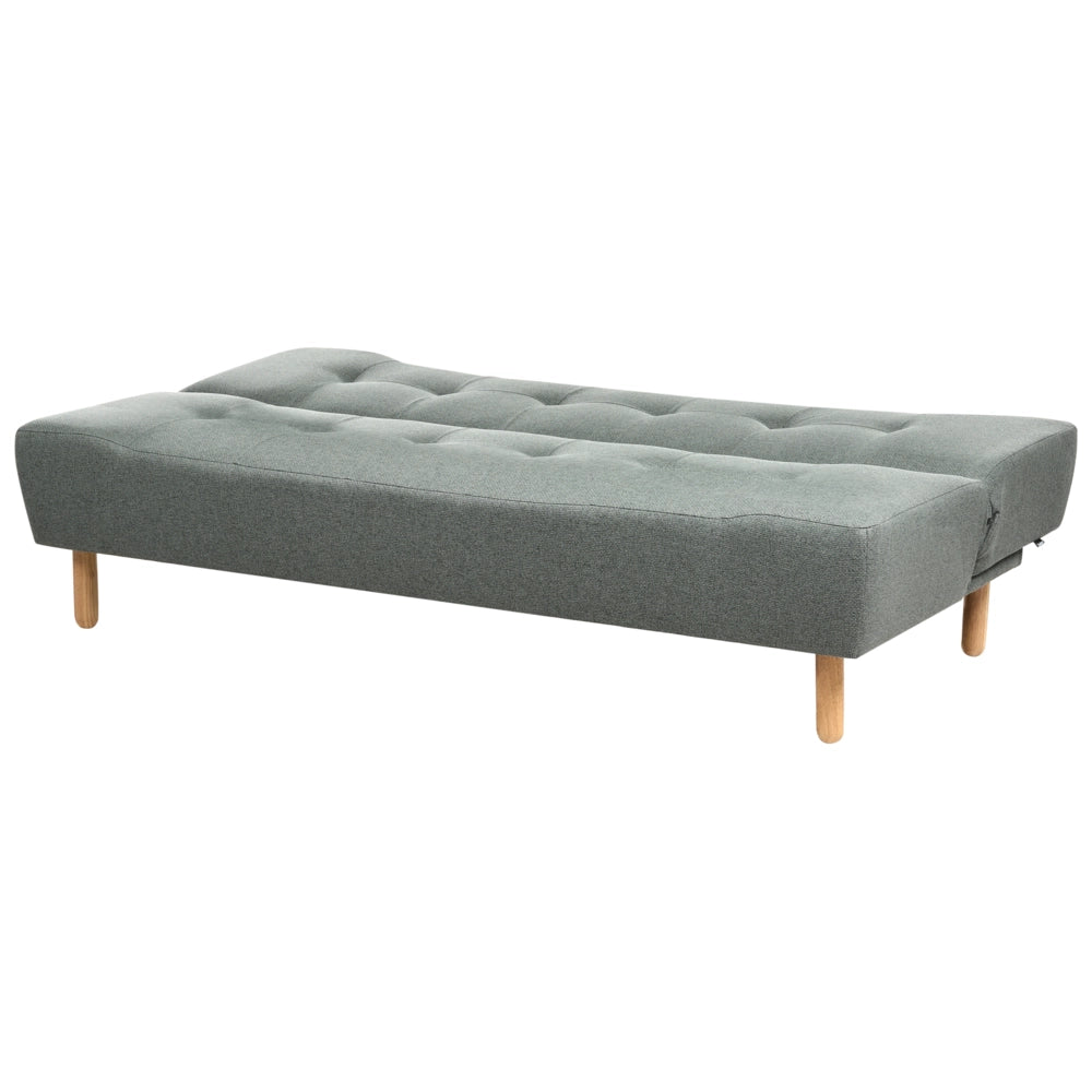 Divano letto in tessuto verde con gambe in legno chiaro 3 posti in stile scandinavo