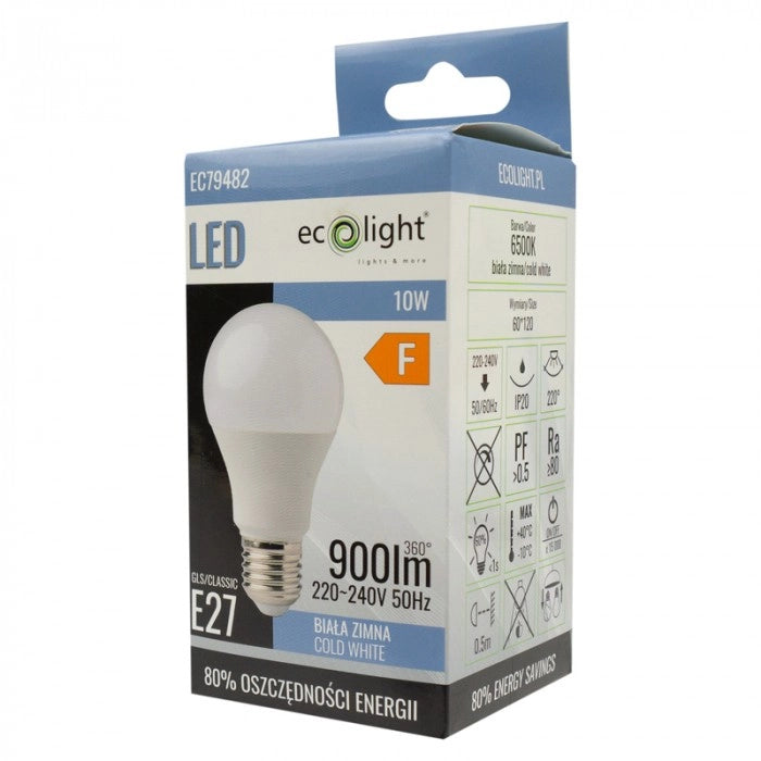 Lampadina LED sferica E27 10W 900lm 6500K Ecolight
