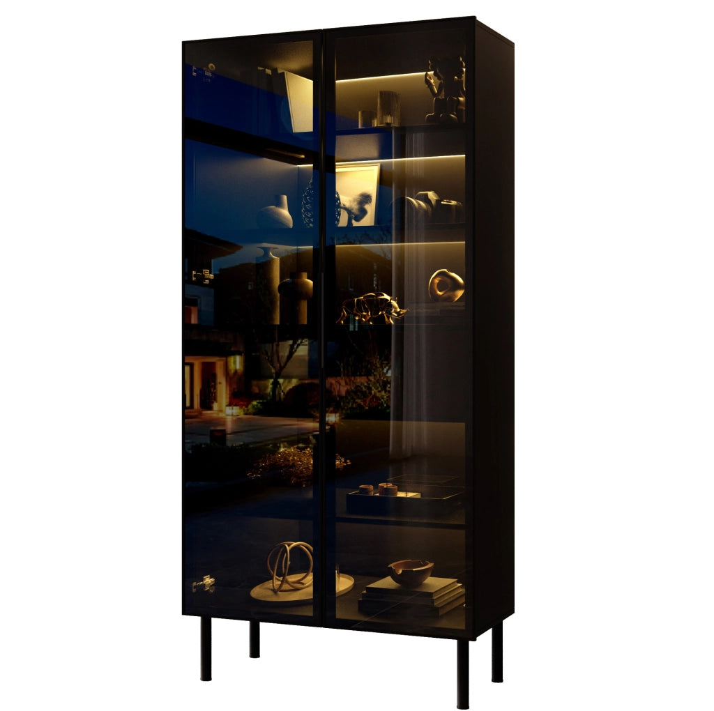Vetrina moderna con 2 ante in vetro; LED controllabile da app; 70x36x170 cm; nero
