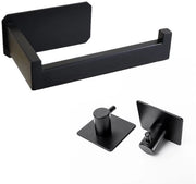 Supporto per carta igienica in acciaio inox - Supporto per carta igienica nero con 2 ganci adesivi per asciugamani per bagno e cucina