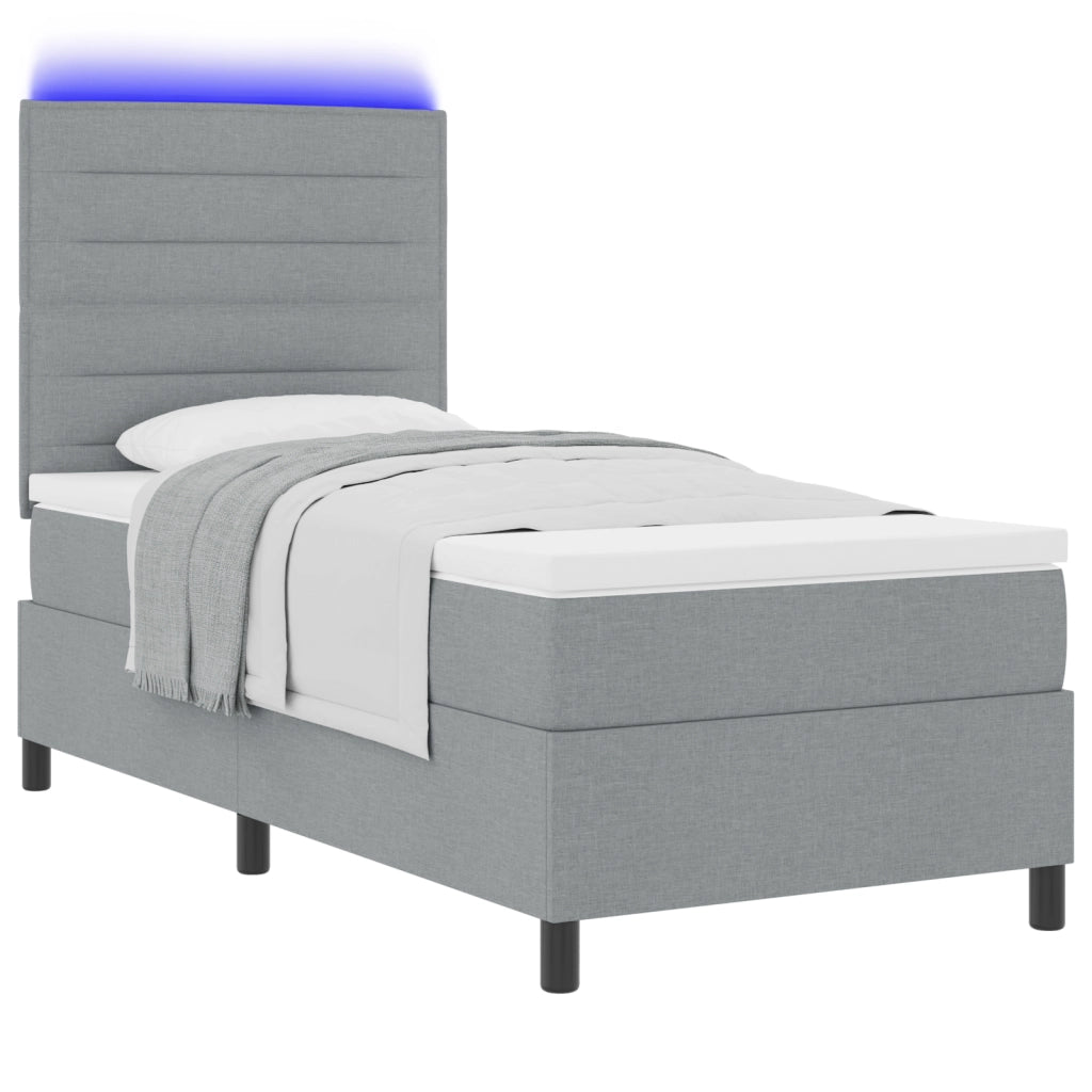 Letto a Molle con Materasso e LED Grigio Chiaro 100x200 cm in Tessuto