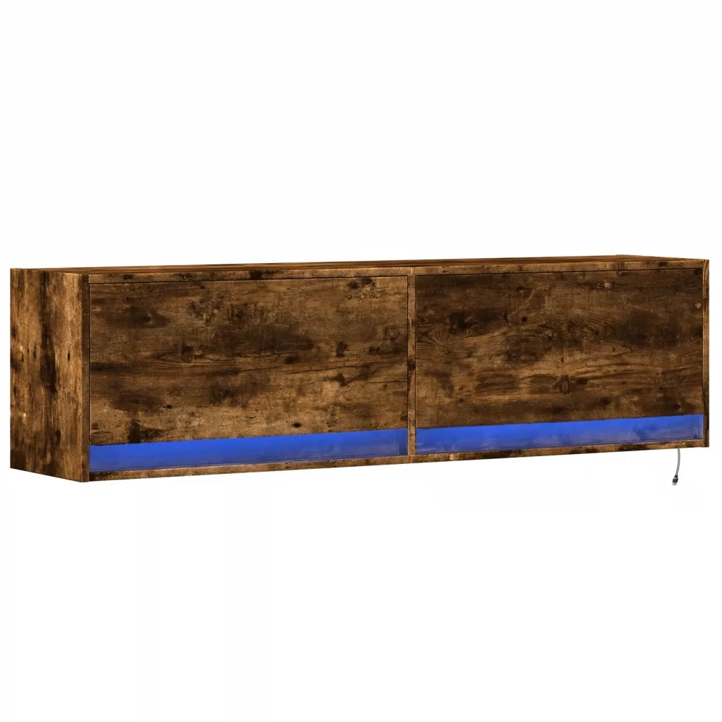 Mobile TV a Parete con Luci LED Rovere Fumo 140x31x38 cm