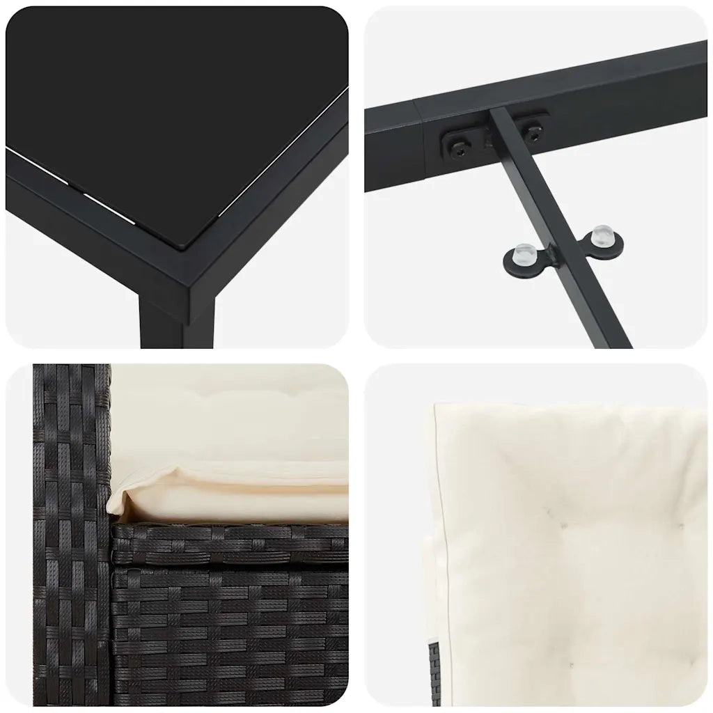 Set da Pranzo per Giardino con cuscino 5 pcs Nero polyrattan 3380254