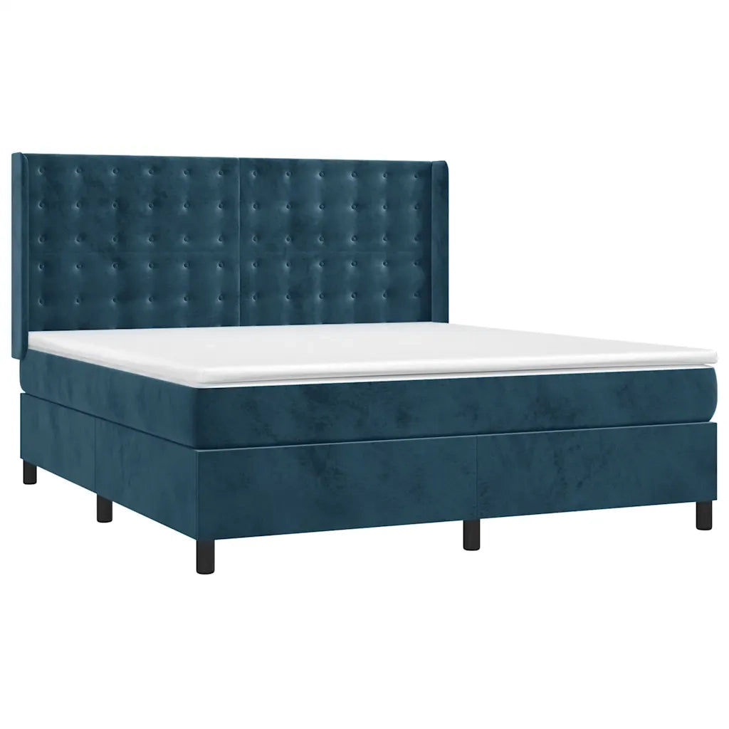 Letto a Molle con Materasso e LED Blu Scuro 180x200 cm