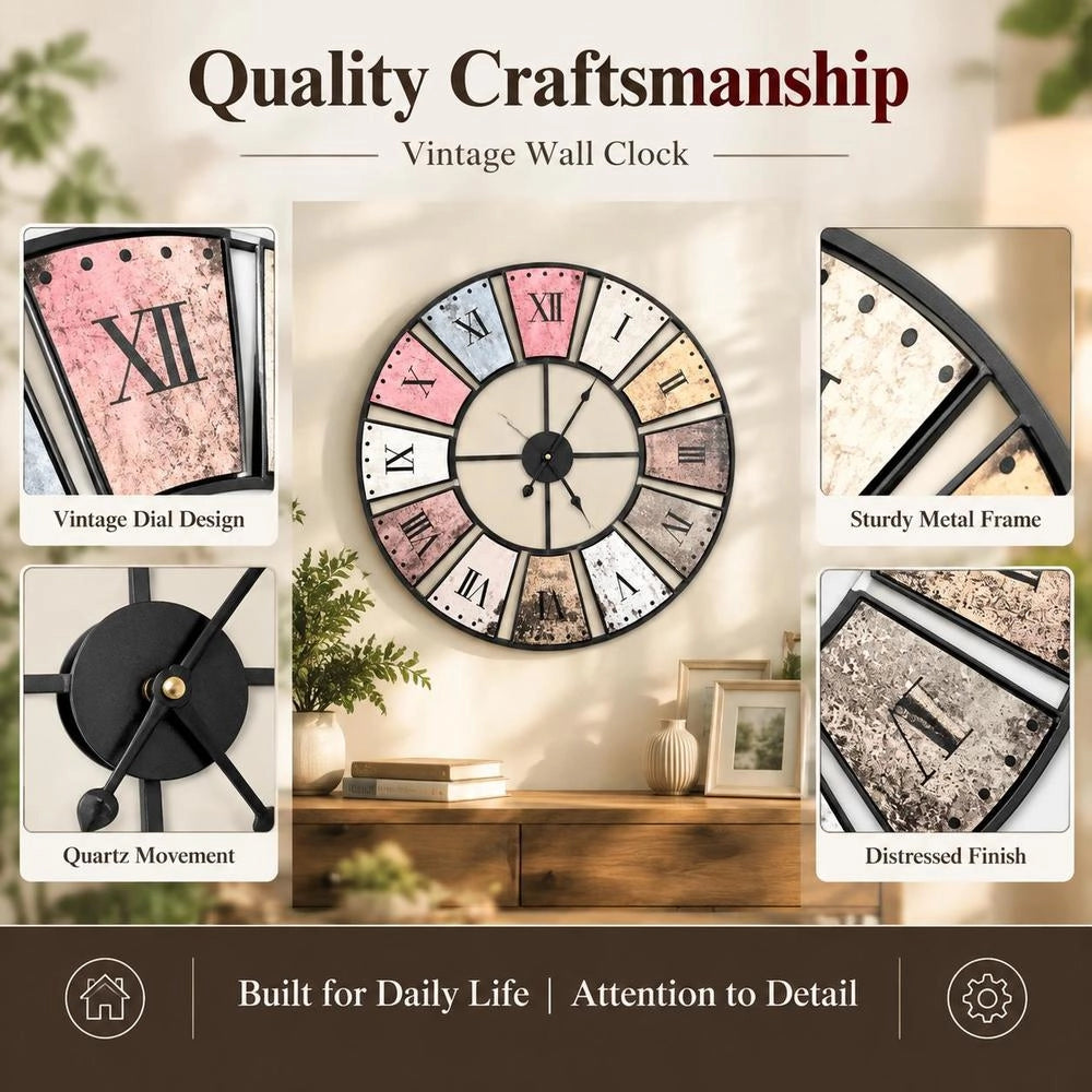 Vintage Wall Clock With Quartz Movement, 60 Cm XXL
