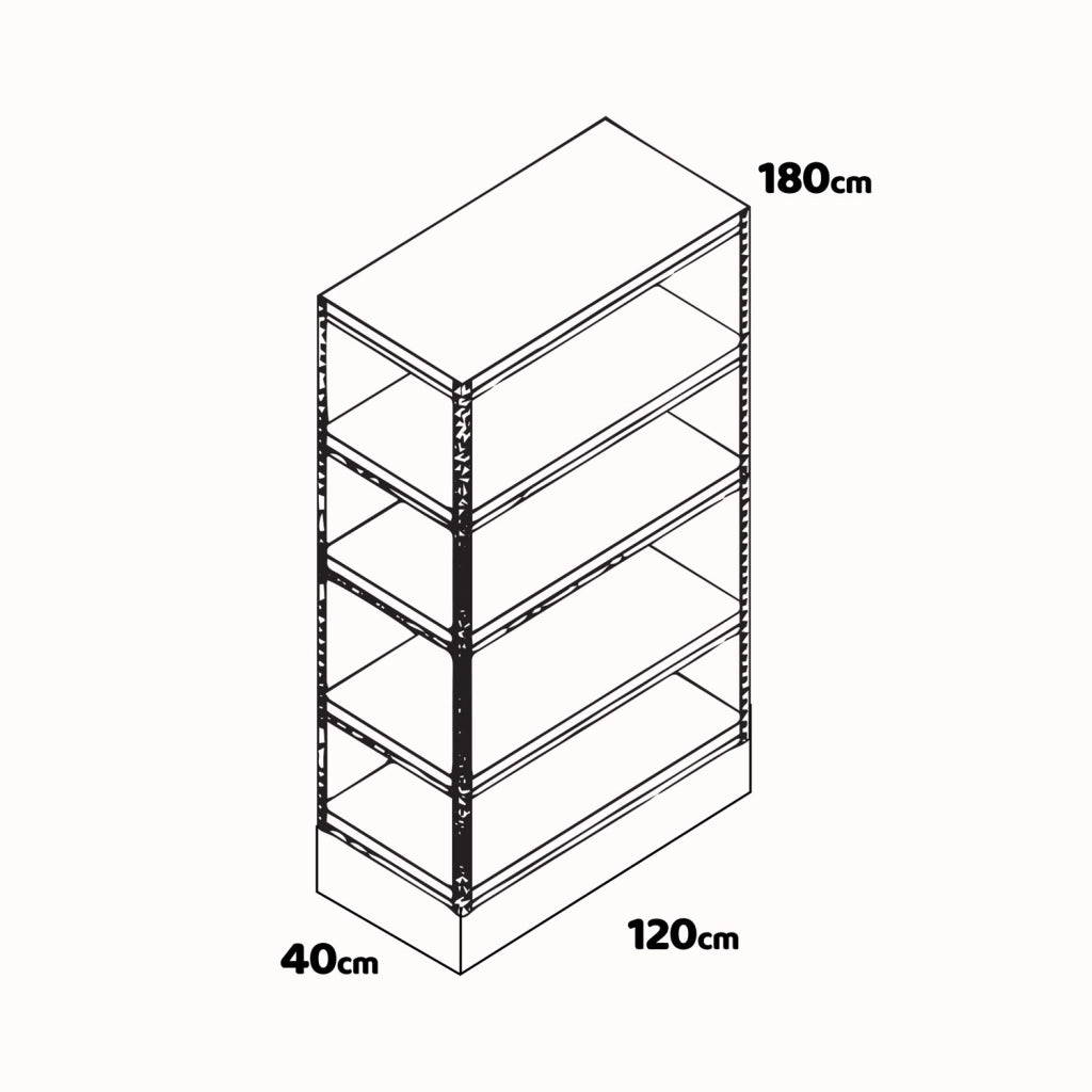 Brace 120 - Scaffale per carichi pesanti, in metallo e MDF, con 5 ripiani regolabili 180x120x40 cm