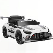 AUTO ELETTRICA BAMBINI 3-8 ANNI MERCEDES-AMG 12V CON TELECOMANDO, LUCI LED, ROTELLE DI TRASPORTO, BIANCO