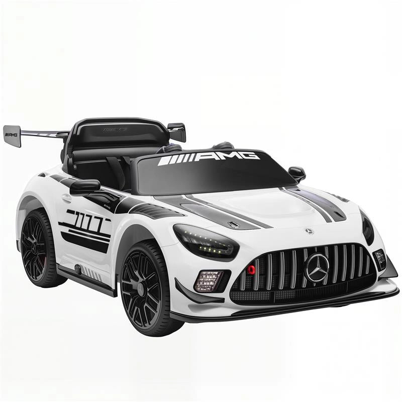 AUTO ELETTRICA BAMBINI 3-8 ANNI MERCEDES-AMG 12V CON TELECOMANDO, LUCI LED, ROTELLE DI TRASPORTO, BIANCO