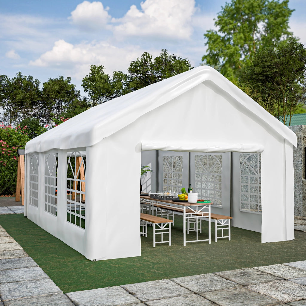 Garage con tenda per car 4x6m – Con porte a rulli separate anteriori e posteriori per l'accesso da entrambi i lati costruzione rinforzata e resistente alle intemperie – Tetto e pareti laterali rimovibili