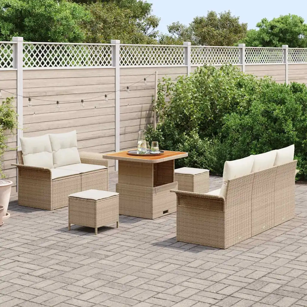 Set Divano da Giardino con cuscino 8 pcs Beige polyrattan