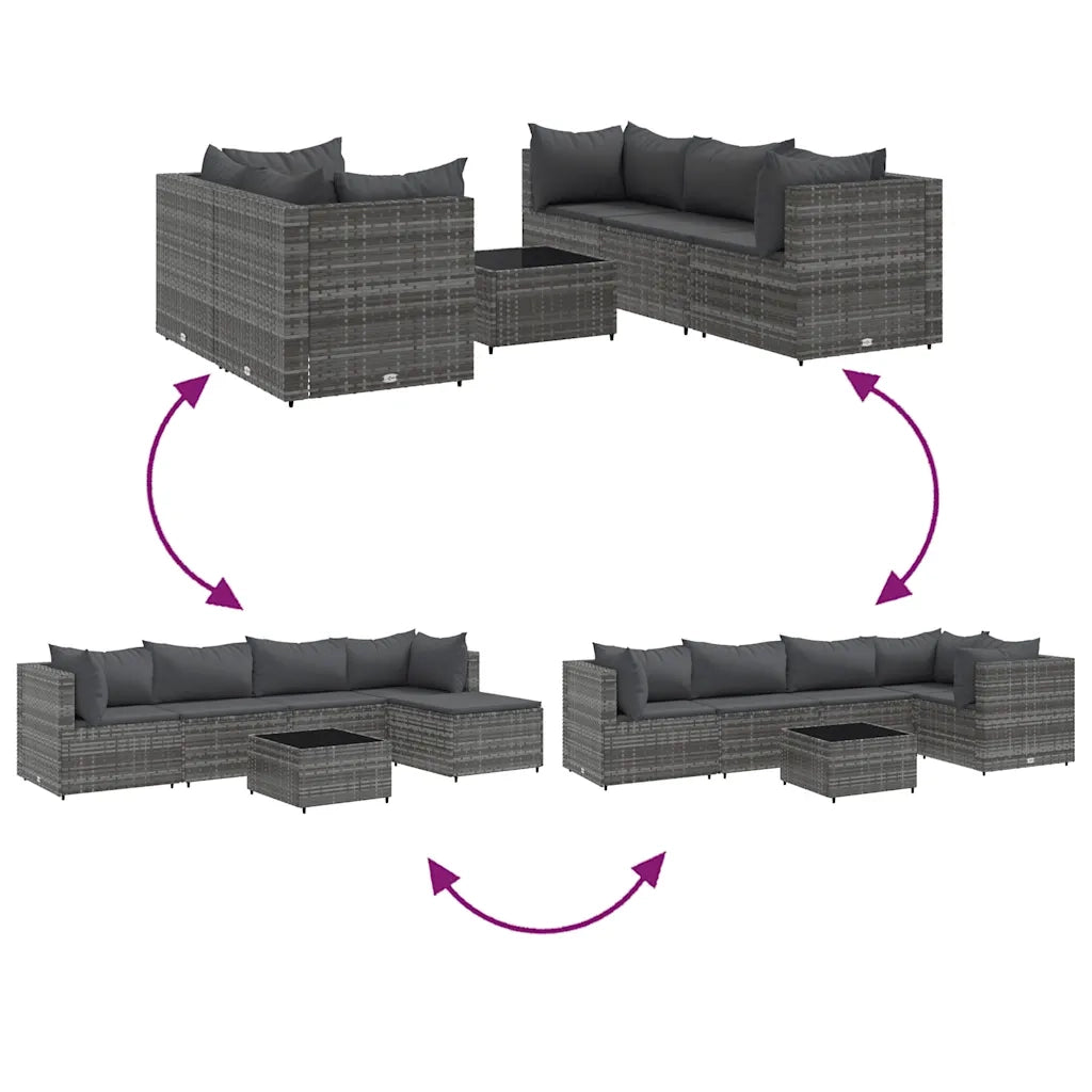 Set Divani da Giardino 6 pz con Cuscini in Polyrattan Grigio