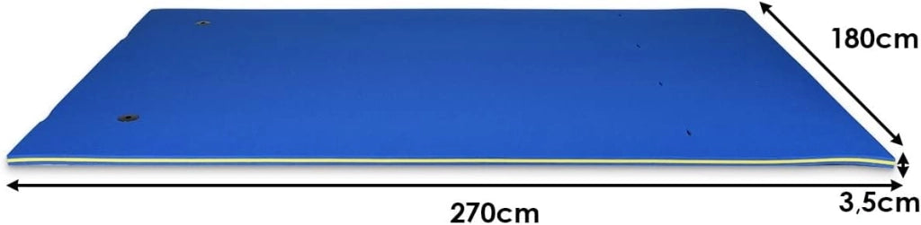 Tappeto Galleggiante per Piscina e Mare, 270 x 180 cm, Materassino Galleggiante in Schiuma per Rilassarsi e Divertirsi, Con Cuscino per la Testa (Blu 270 x 180 cm)