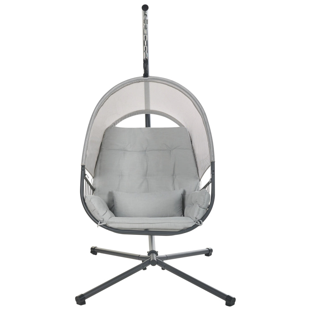 Sedia a dondolo sospesa Grigio chiaro Supporto metallico in corda Cuscino morbido per seduta Boho Rustico Soggiorno Terrazza
