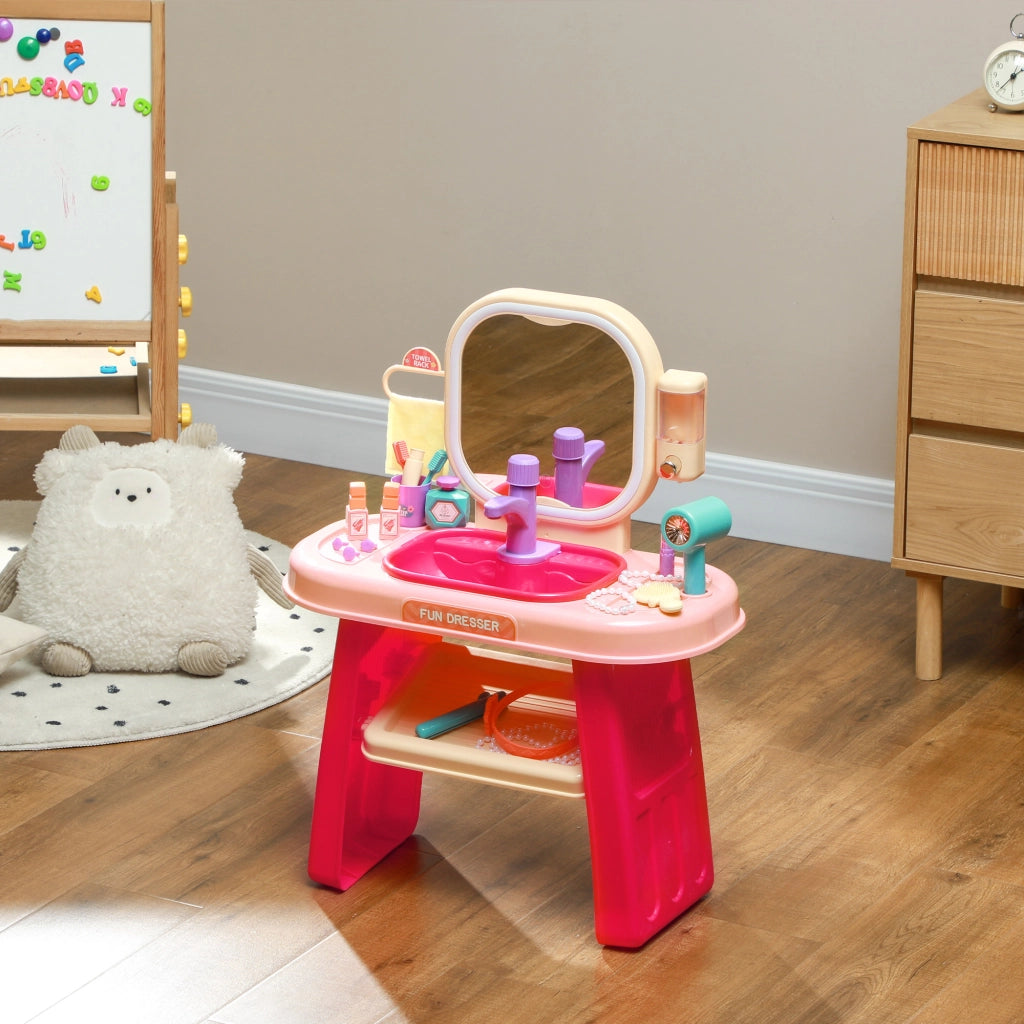 Tavolo Toeletta Bambini con Specchio Acrilico e Rubinetto ¨C zephmum ¨C 55x29x71 cm, Rosa
