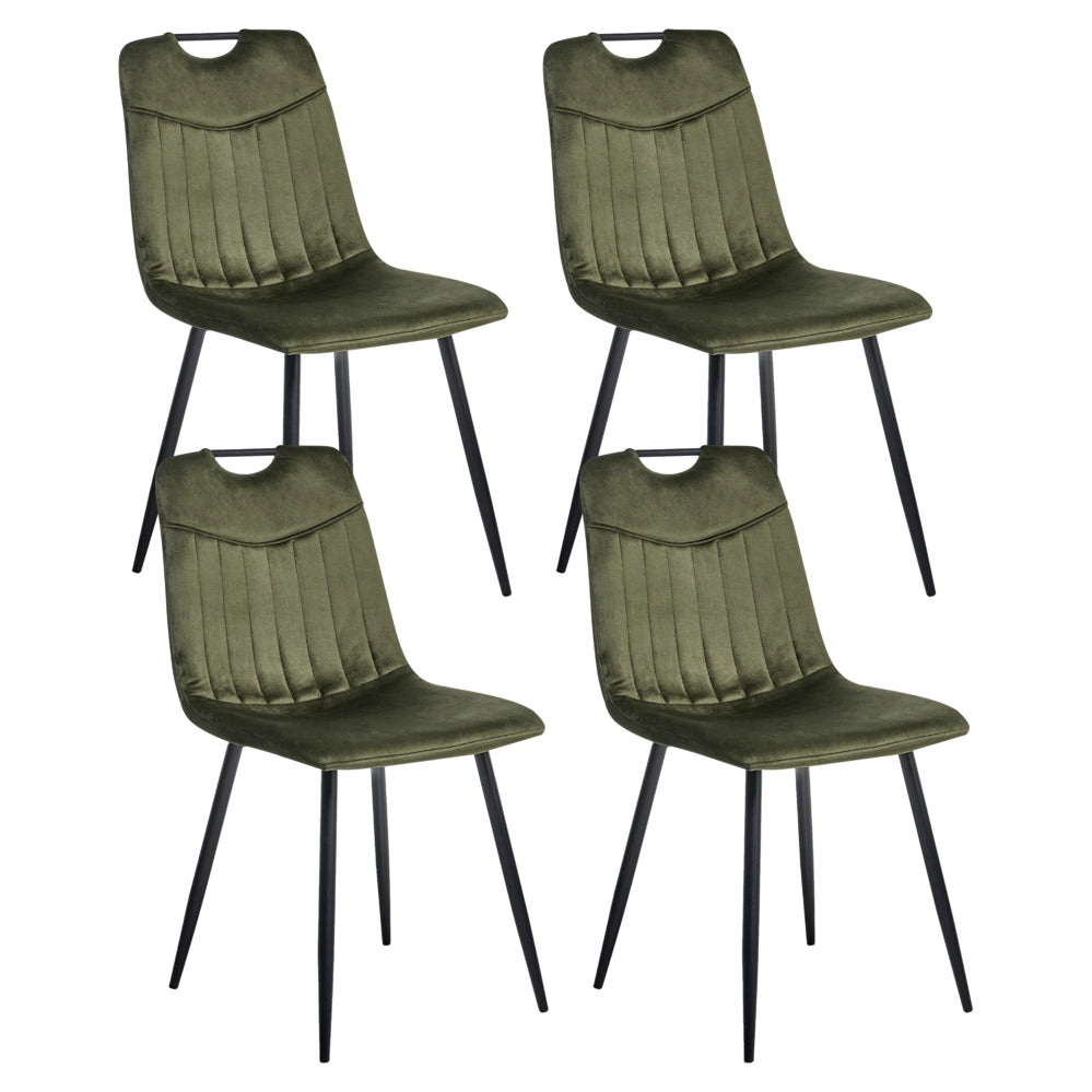 Set di 4 sedie da pranzo in velluto con gambe nere in ferro verniciato a polvere verde scuro stile moderno
