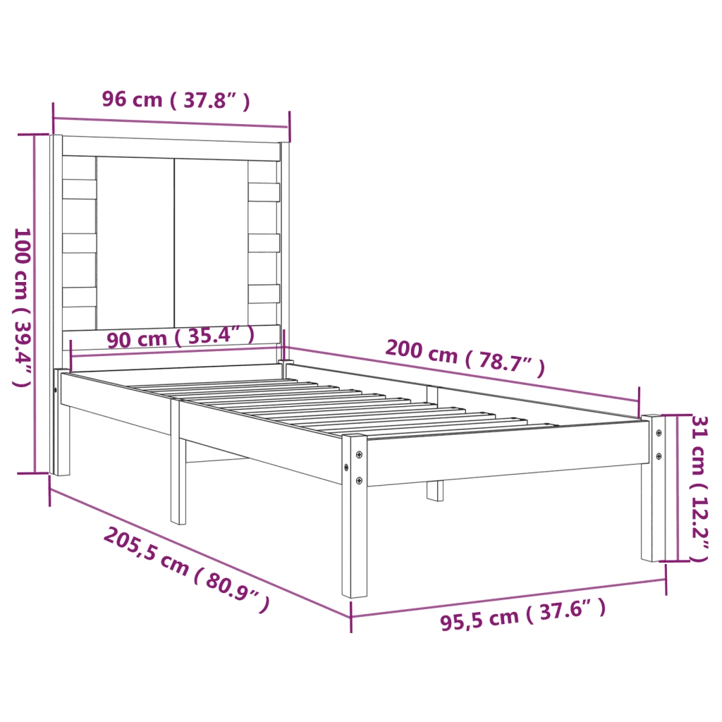 Giroletto senza Materasso 90x200 cm in Legno Massello di Pino