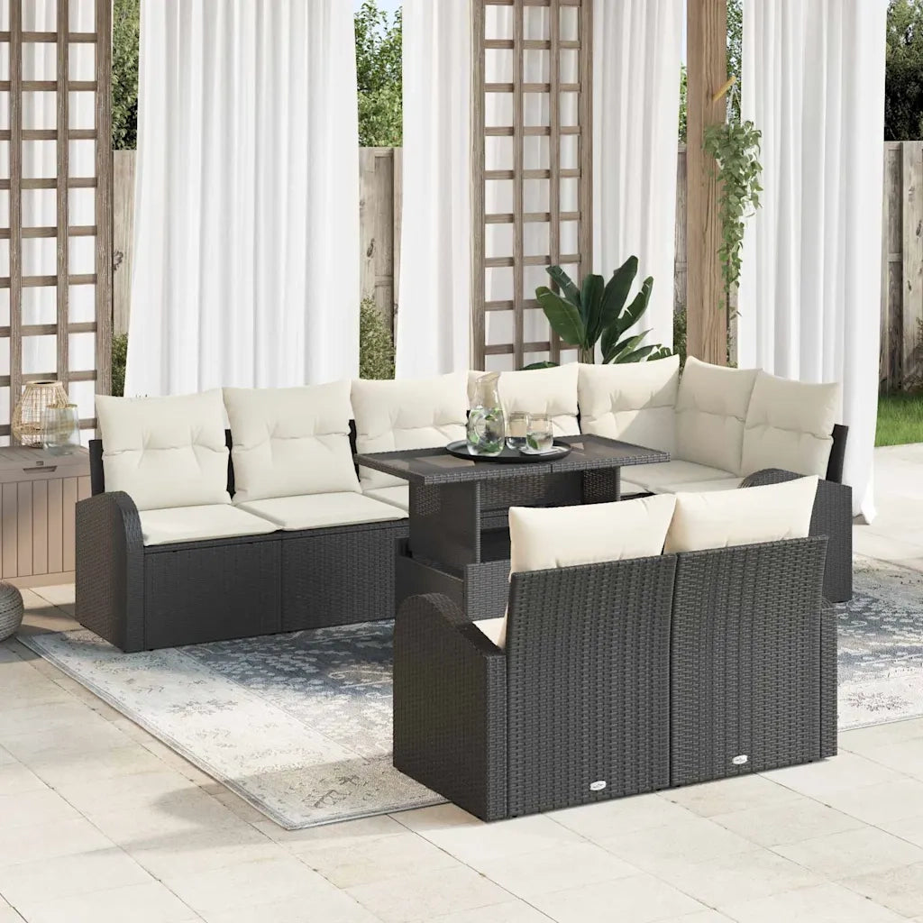 Set Divano da Giardino 9 pcs Nero e Crema polyrattan 3348663