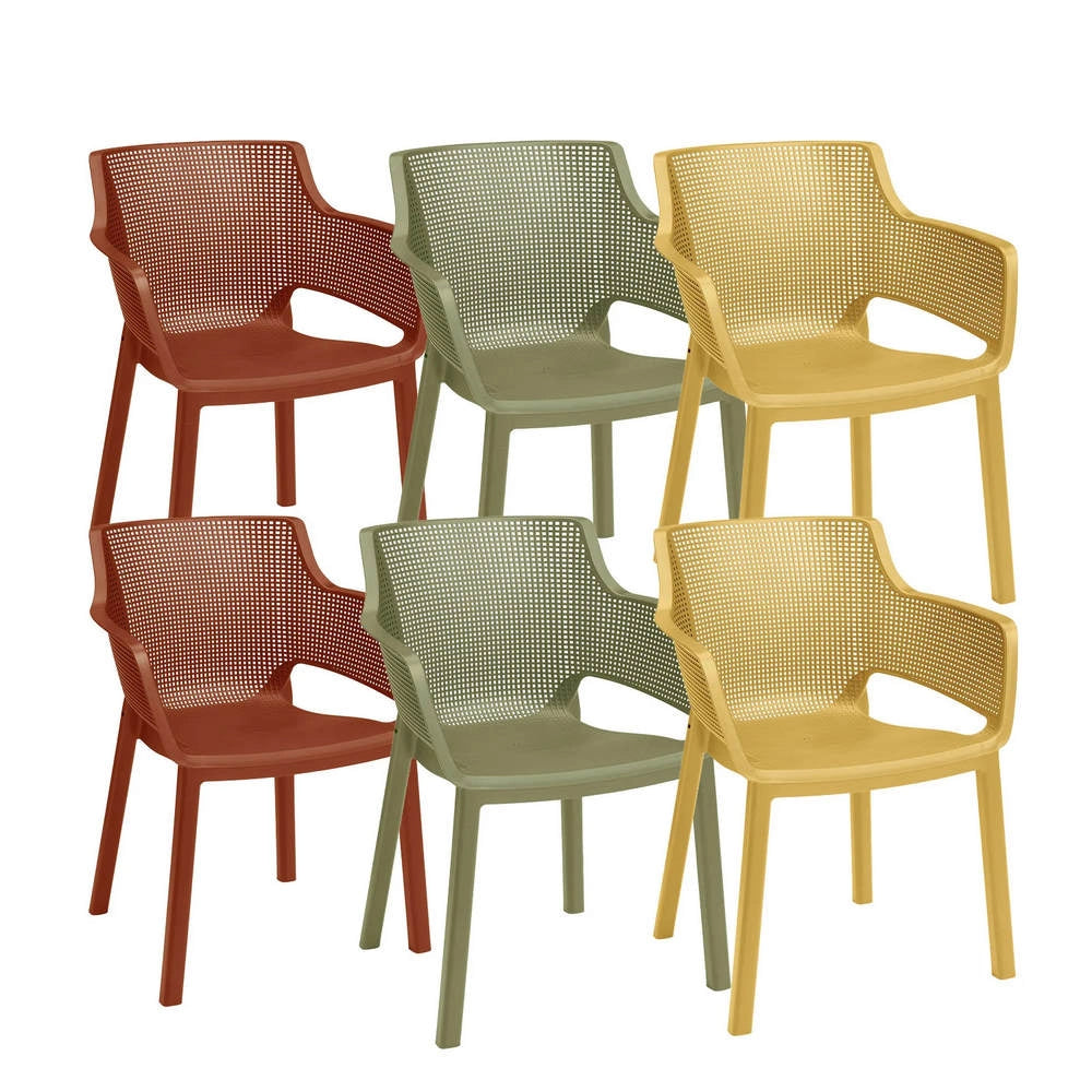 Set Sedie da Giardino Keter Elisa in Resina 6 Pz Colore: Mix Colore (2 Verde + 2 Rosso + 2 Giallo)