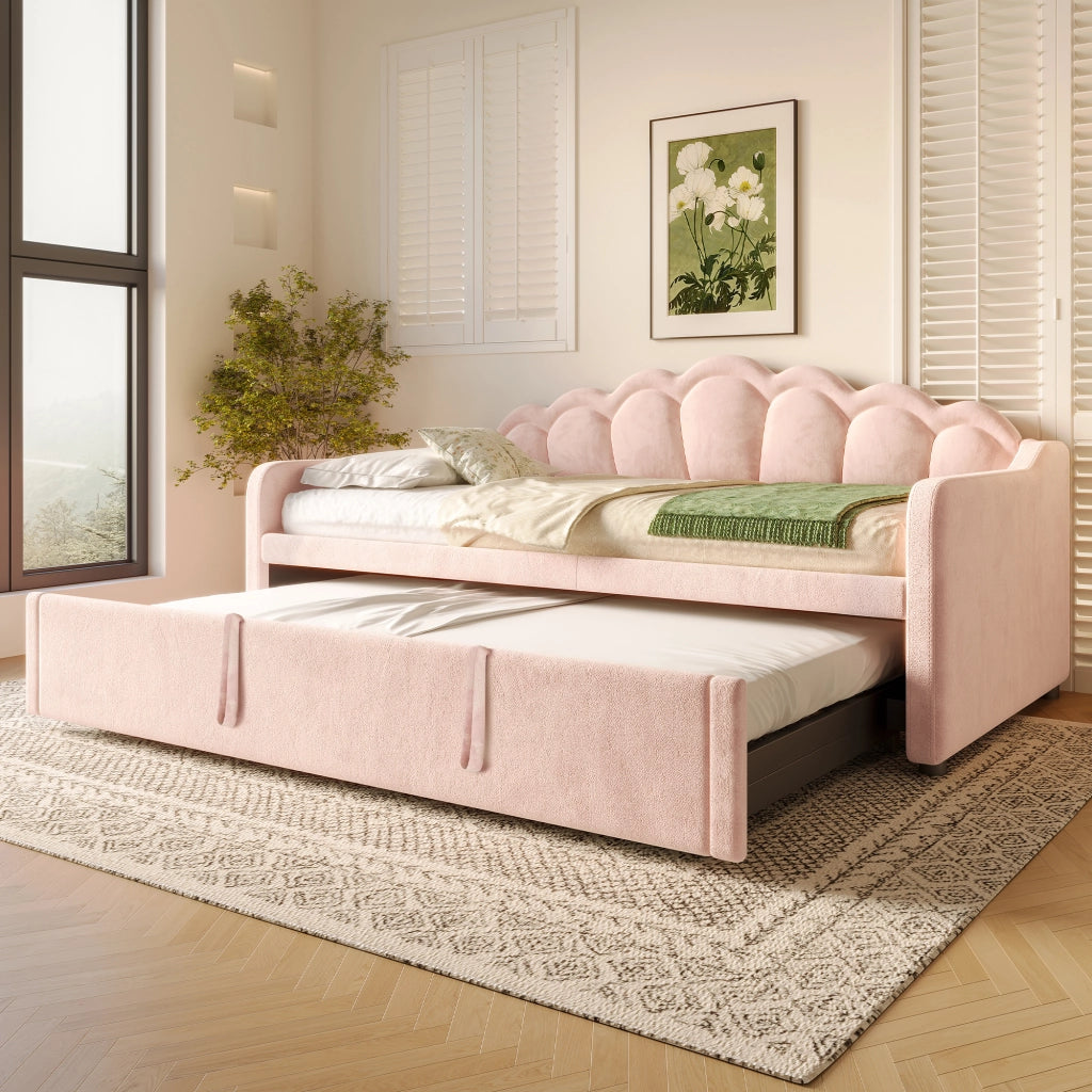 Letto imbottito pieghevole con luci LED 90x200 cm velluto rosa