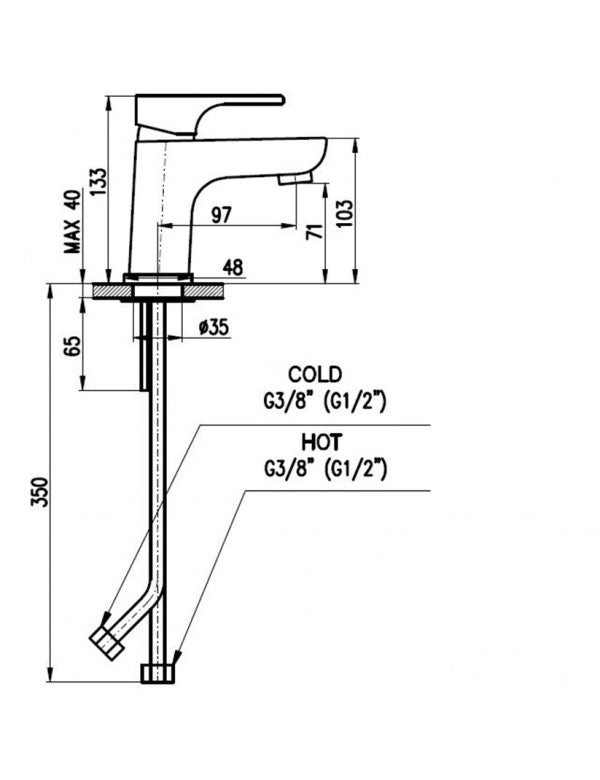 Miscelatore lavabo YUKON in ottone dorato