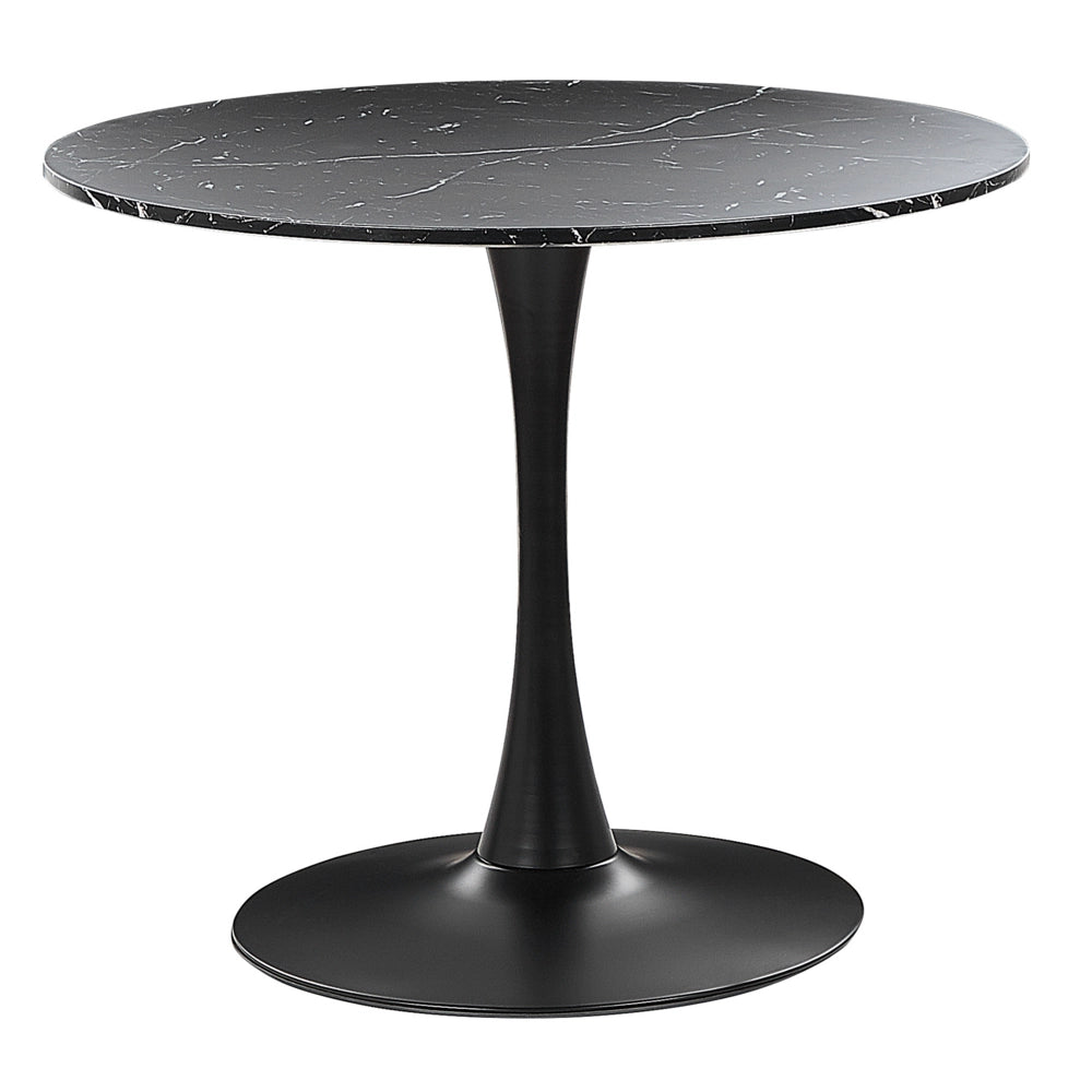 Tavolo da pranzo in marmo Nero con piano in MDF Nero base in metallo tavolo da cucina rotondo industriale da 90 cm