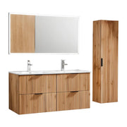 Set da bagno NOXERA 120 cm – Rovere Wotan – Doppio lavabo, colonna sospesa e specchio LED