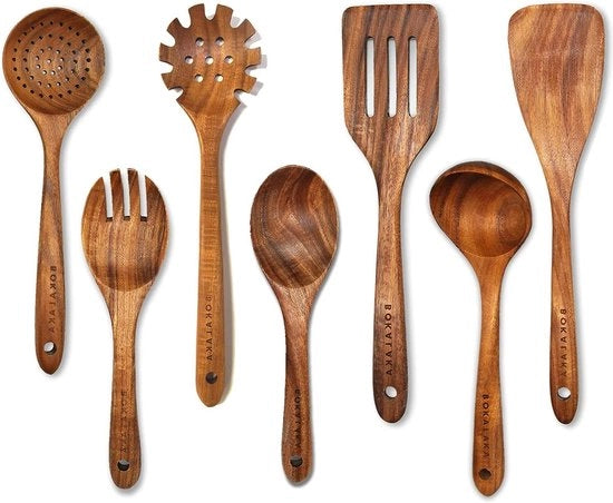Set di 7 cucchiai in legno per cucina - teak - accessori da cucina