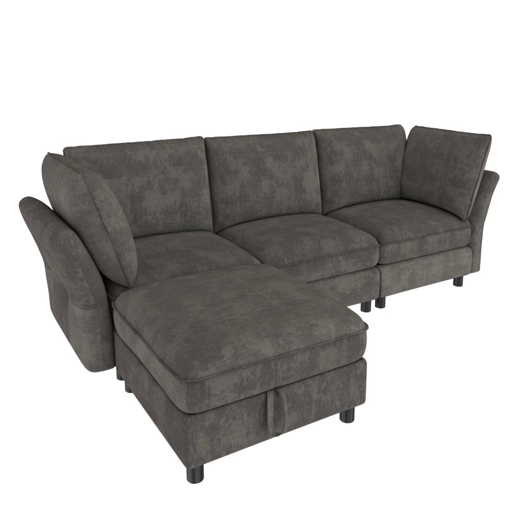 DIVANO Modulare L 225x137x84 cm Chenille Grigio con pouf e 2 cuscini