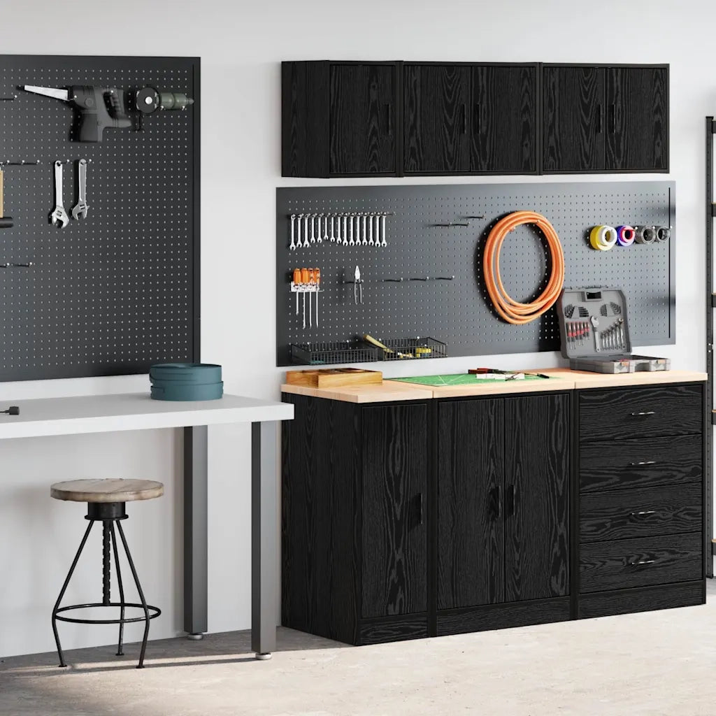 vidaXL Armadi da Garage 2 pz Neri in Legno Multistrato