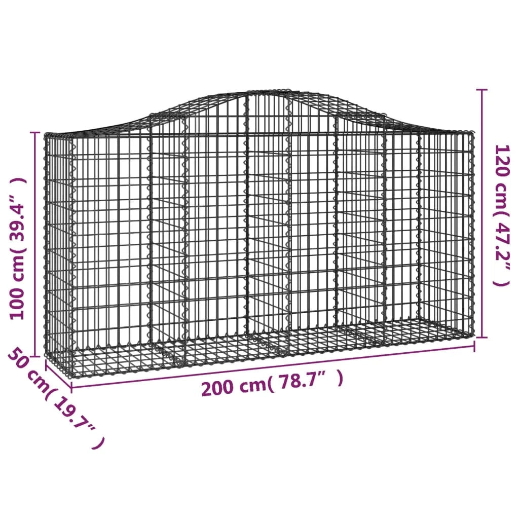Cestini gabbioni recinzione a gabbia muro di contenimento ad arco 18 pezzi 200 x 50 x 100/120 cm ferro zincato argento 02_0040495