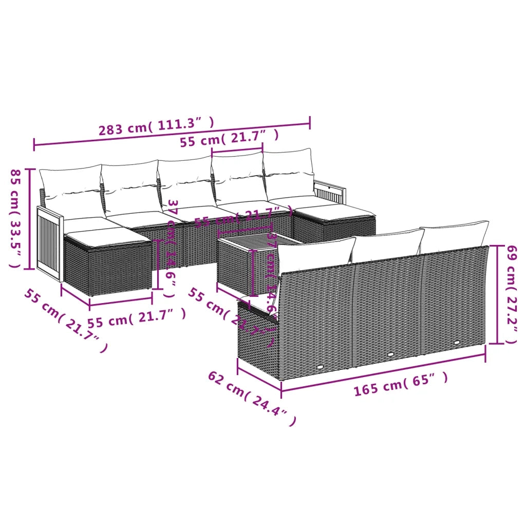 Set Divani da Giardino 11 pz con Cuscini in Polyrattan Nero 3228072
