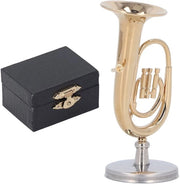 Miniatura di tuba in ottone con finitura dorata - Modello di strumento musicale - Con base - Accessori per bambole - Accessori decorativi per uffici - Modello musicale