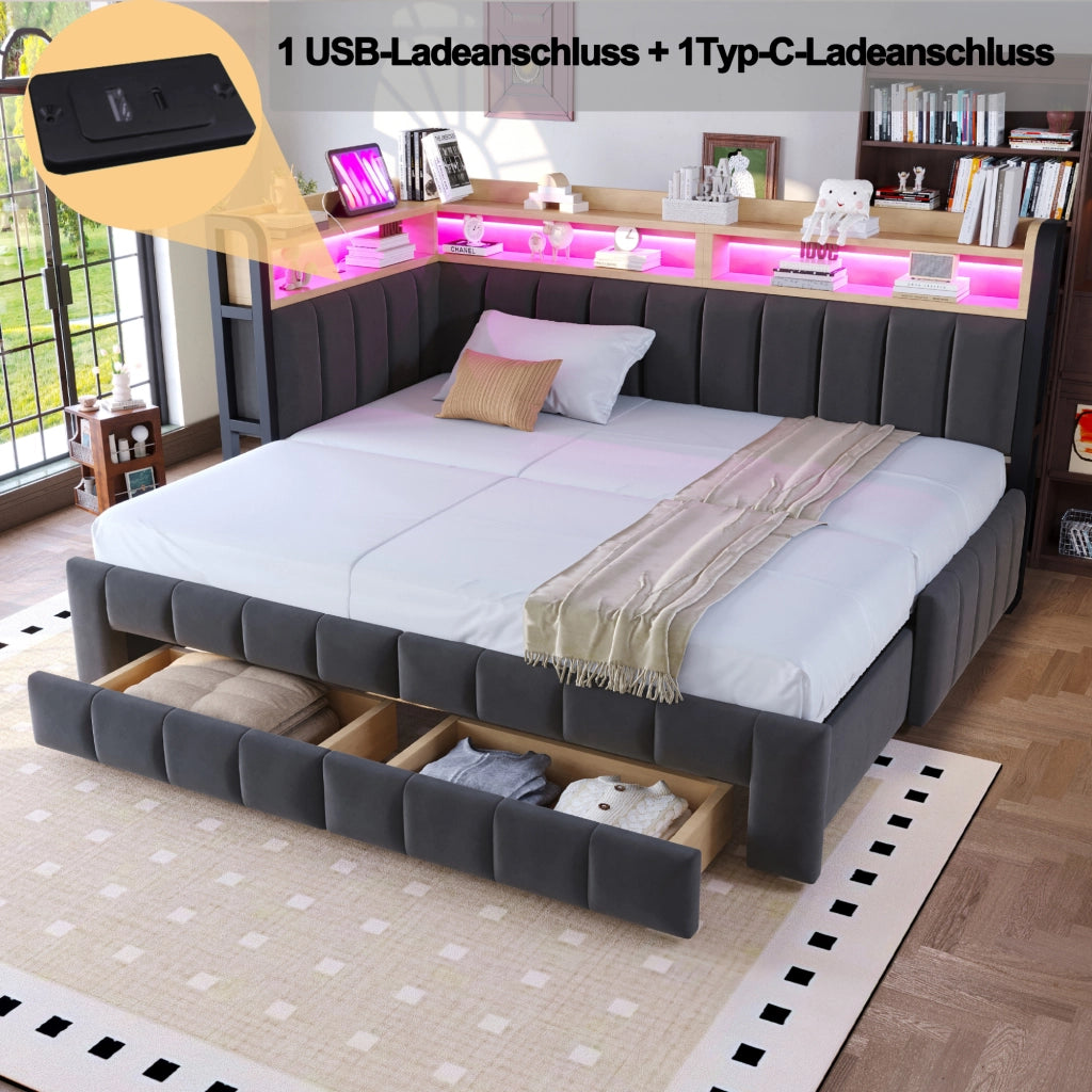 DIVANO LETTO Estraibile 90x200 cm / 180x200 cm Velluto Grigio Scuro