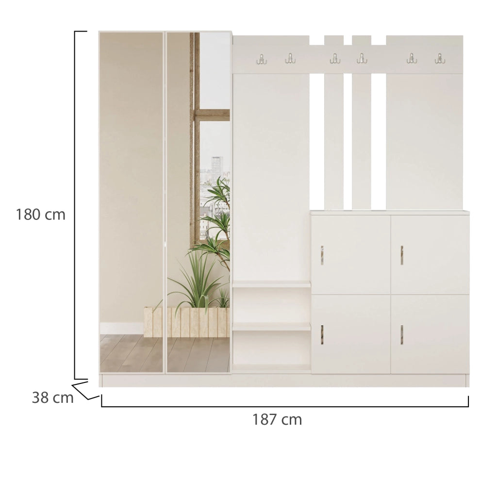 Noviglio, Mobile da Ingresso Specchio Incluso, 187x38x180h cm Beige