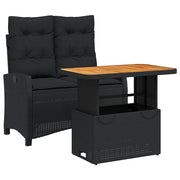 Set da Pranzo da Giardino 2 pz | Set Salotto da Giardino con Cuscini Nero in Polyrattan